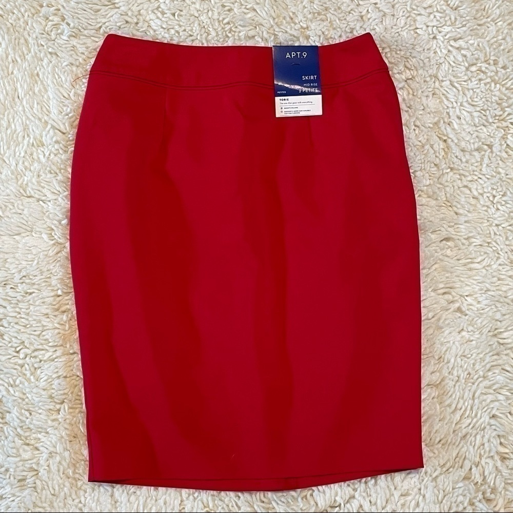 Apt.9 Skirt Mid Rise Torie Red Straight Pencil Office Career Womens Size 2P NWT